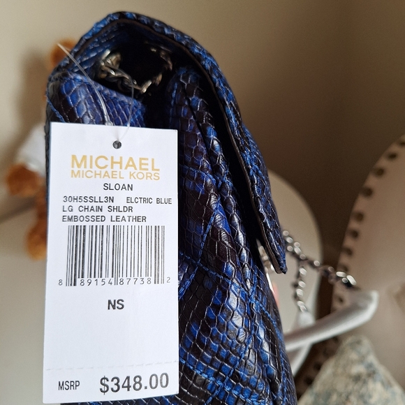 NWT Michael Kors Sloan Large Embossed Leather Shoulder Bag Blue (30H5SSLL3N) - Picture 10 of 10